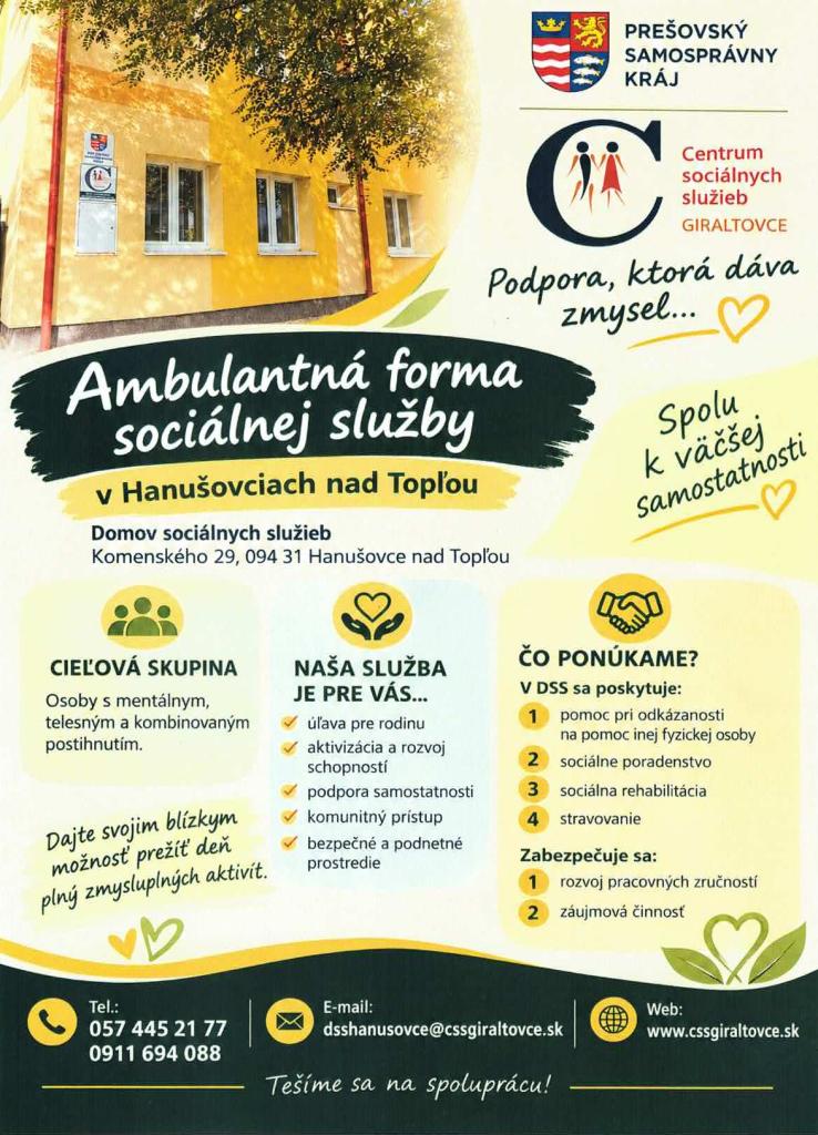  Ambulantná forma sociálnej služby v&nbsp;Hanušovciach nad&nbsp;Topľou